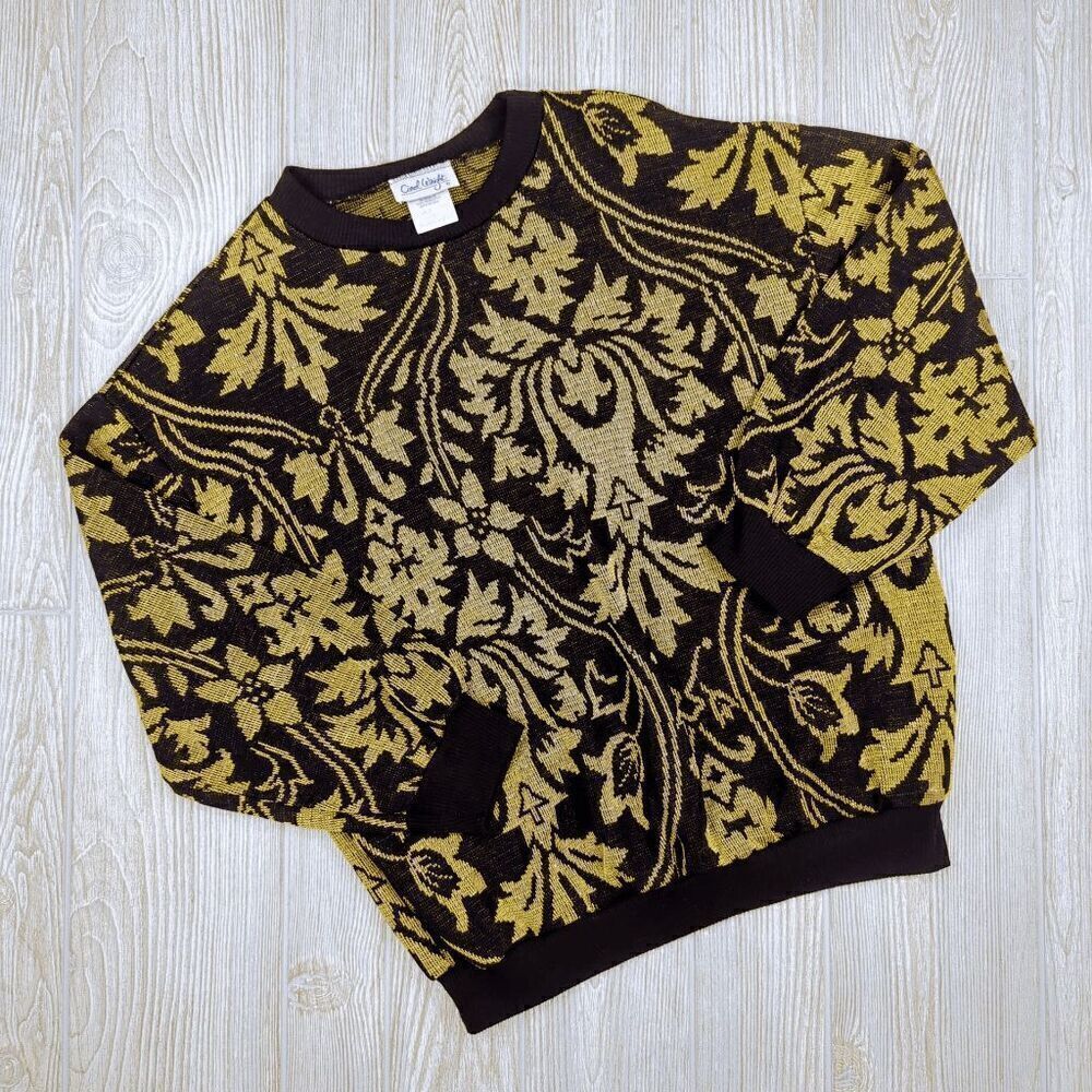 Vintage Carol Wright Women’s Large Gold Metallic Acrylic Knit Pullover Sweater